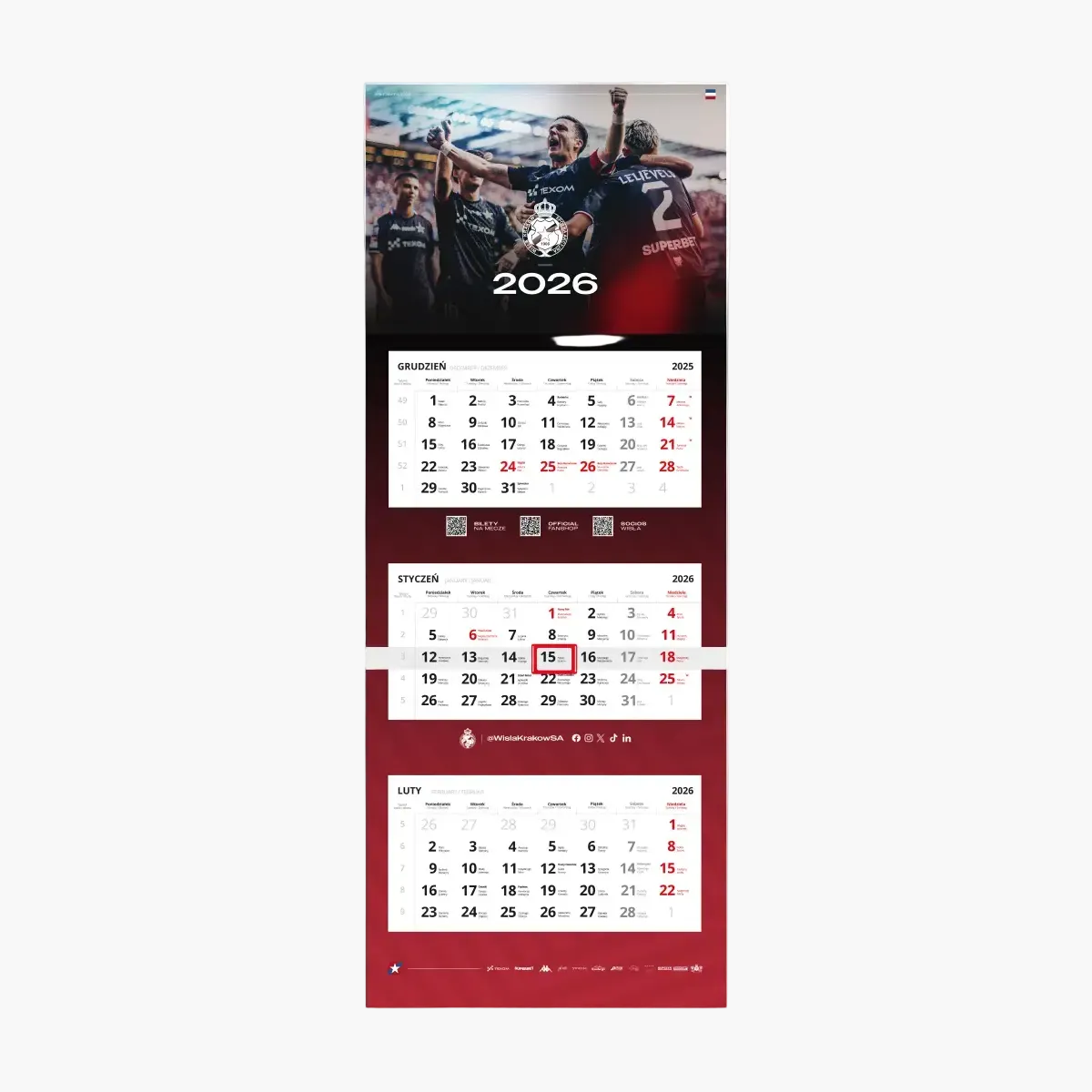 Kalendarz trójdzielny 2026 - piłkarze Official FanShop - TS Wisła Kraków SA