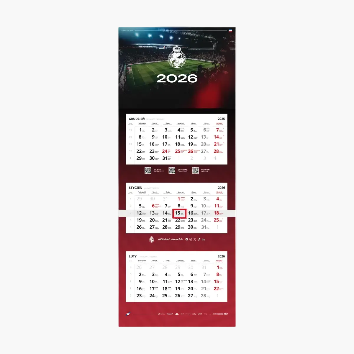 Kalendarz trójdzielny 2026 - stadion Official FanShop - TS Wisła Kraków SA