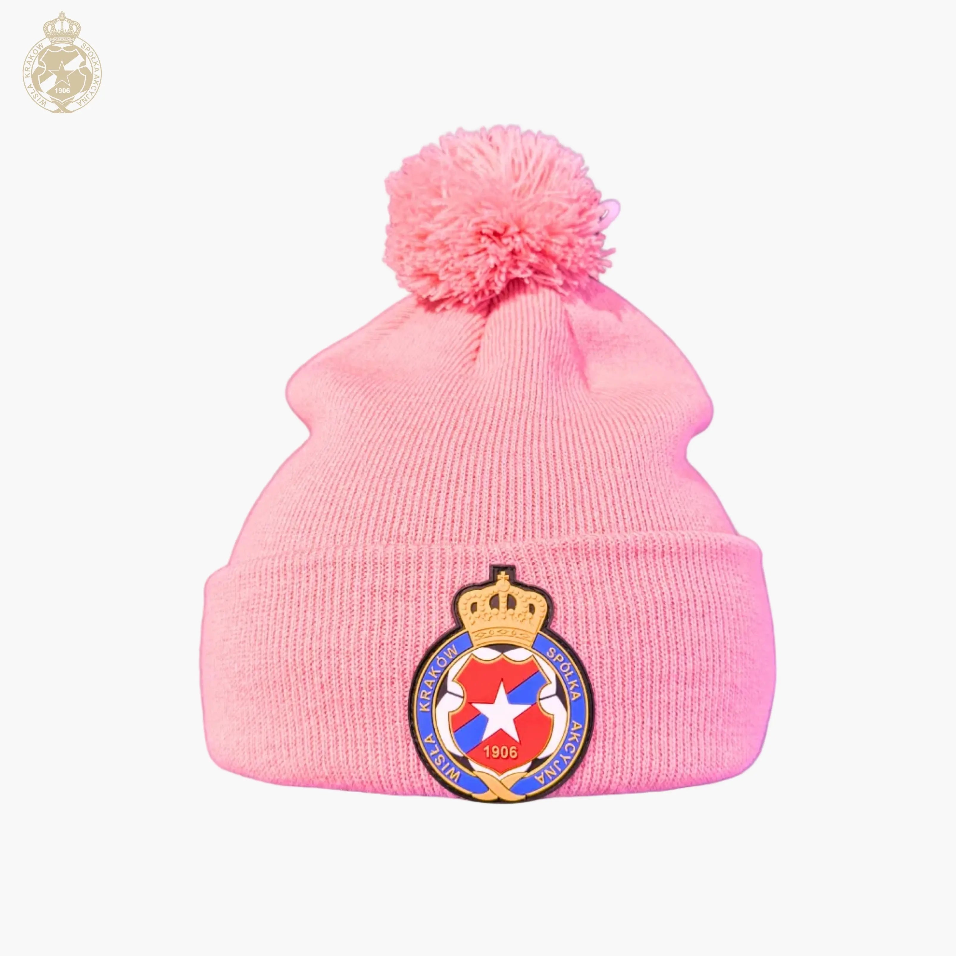 Czapka zimowa damska Herb S.A. z pomponem TSW092 - różowa Wisła Kraków Offical FanShop