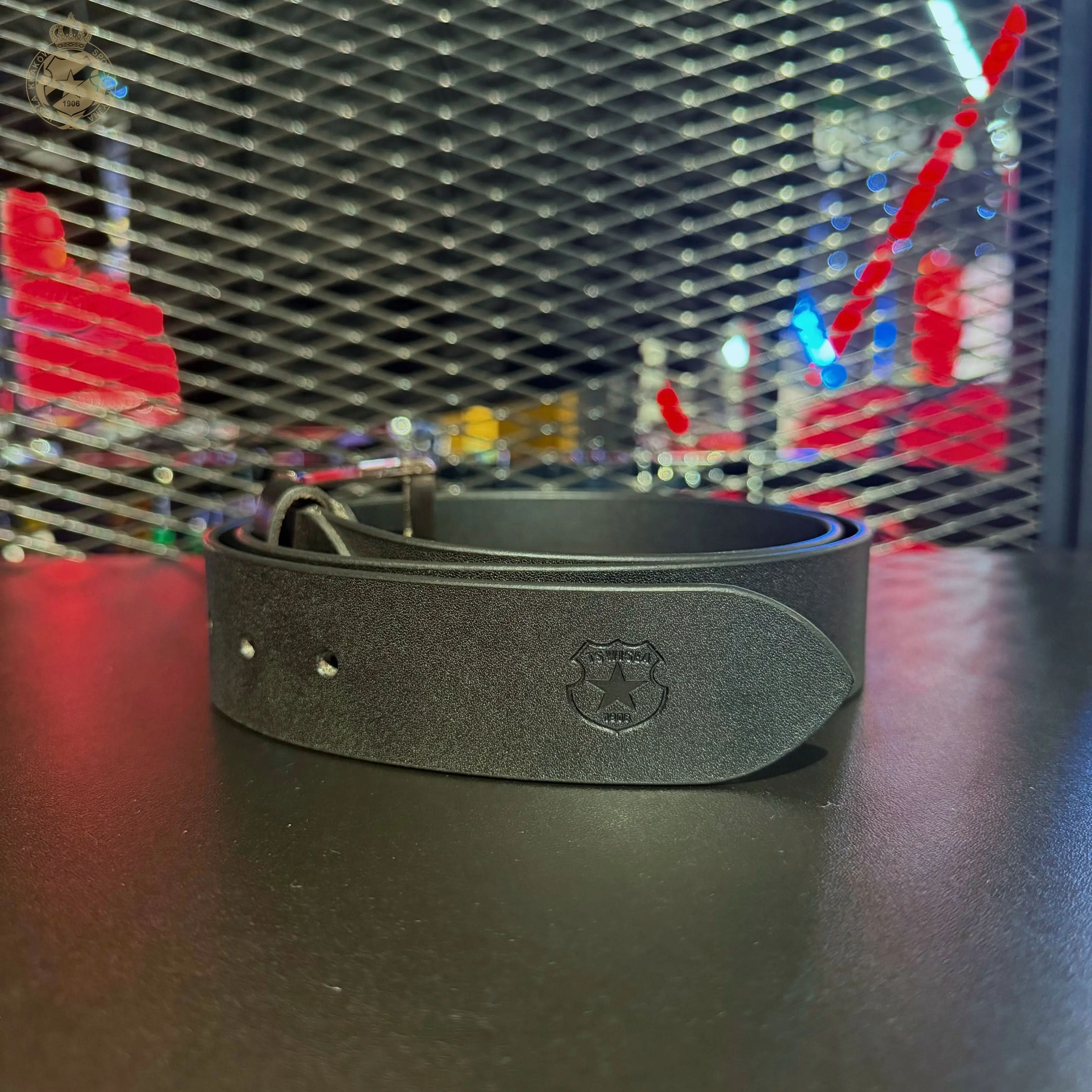 Pasek skórzany tłoczony Herb TS - czarny Wisła Kraków Offical FanShop