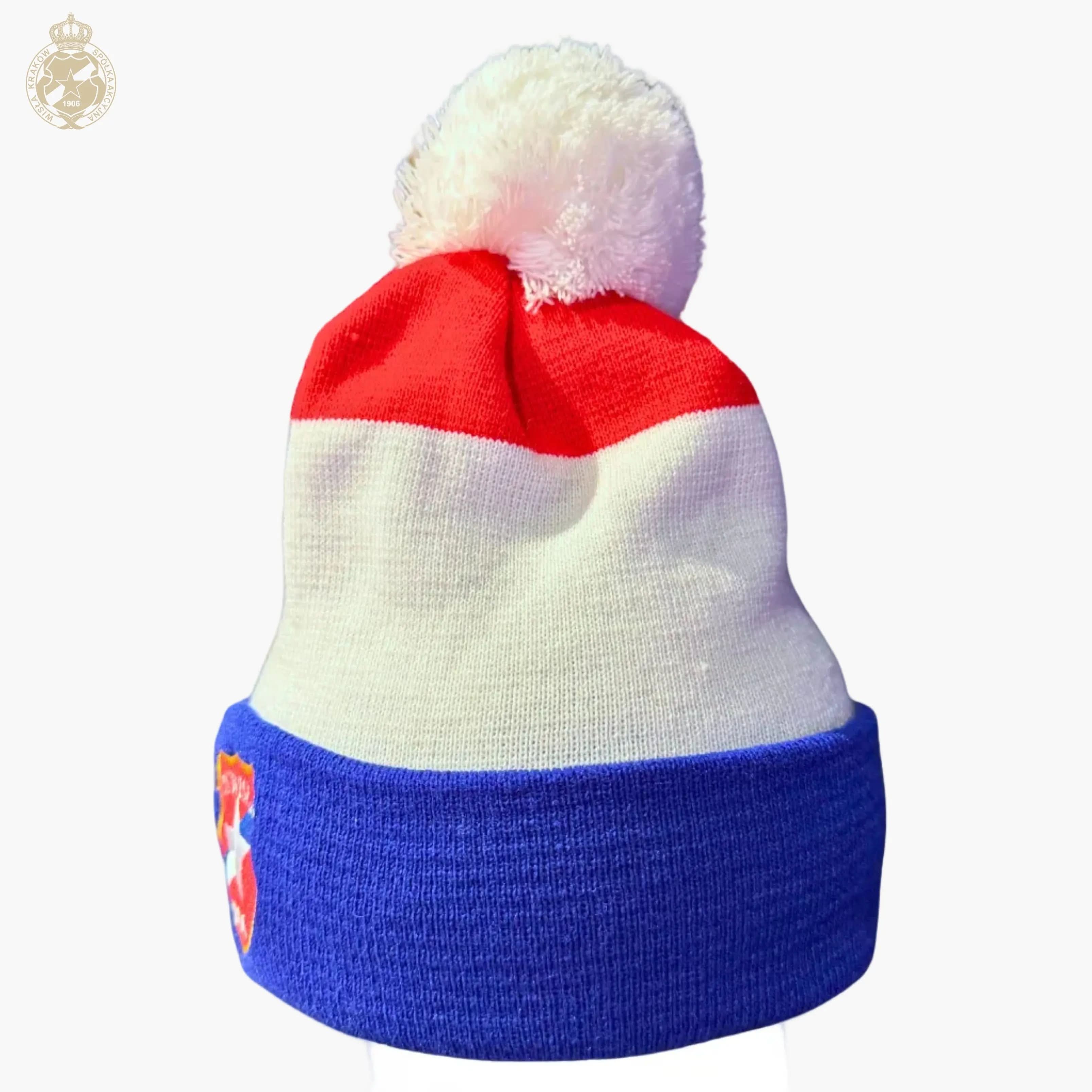 Czapka zimowa trzy kolory Herb TS z pomponem Wisła Kraków Offical FanShop