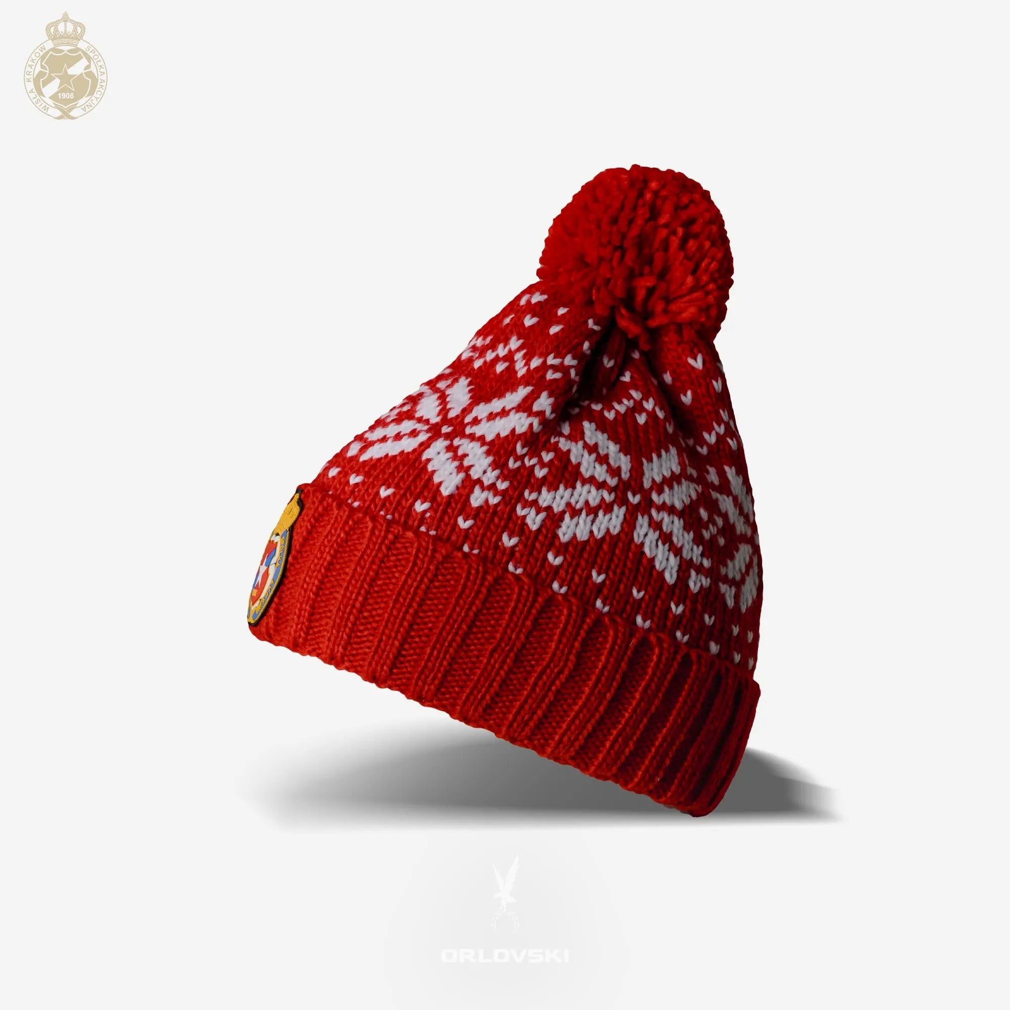 Czapka zimowa sweterek Herb S.A. z pomponem (TSW086) - czerwona Wisła Kraków Offical FanShop