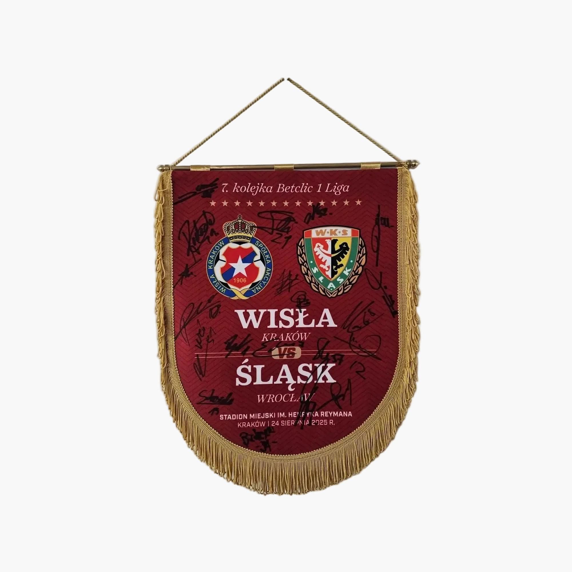 Licytacja Proporzec meczowy - Wisła Kraków – Śląsk Wrocław - Betclic 1 Liga z podpisami Wisła Kraków Offical FanShop