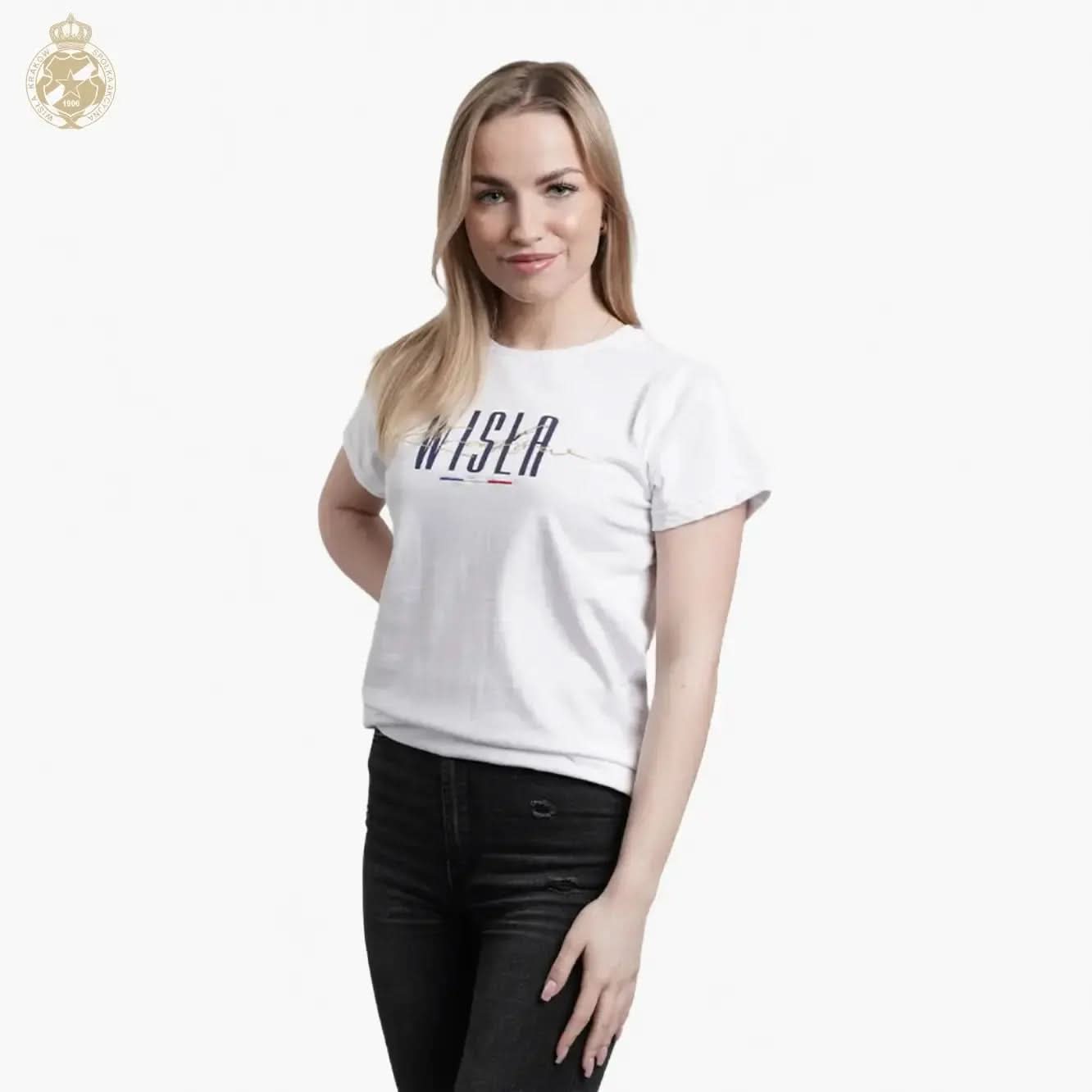 T-shirt damski Wisła Kraków Gold Script - biały Official FanShop - TS Wisła Kraków SA
